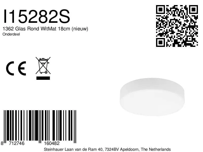 1362 Glas Rond WitMat 18cm (nieuw) - Afbeelding 5