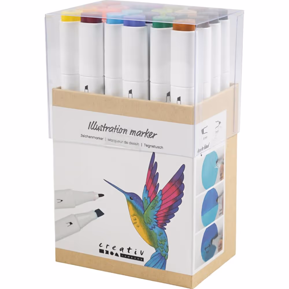 Creativ Company 2-in-1 Alcohol Marker Stiften Dubbele Punt extra kleuren 24 stuks
