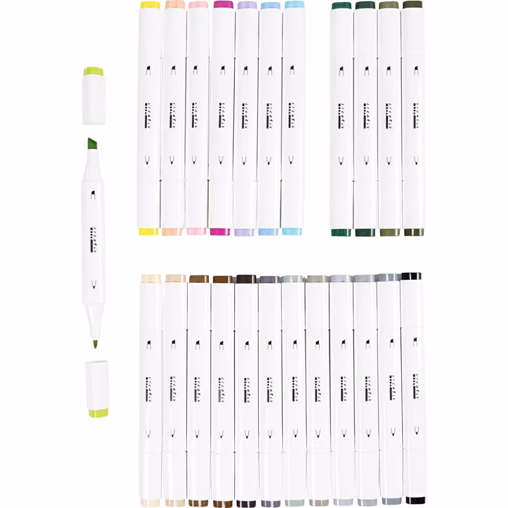 Creativ Company 2-in-1 Alcohol Marker Stiften Dubbele Punt pastelkleuren en standaartkleuren 24 stuks - Afbeelding 5