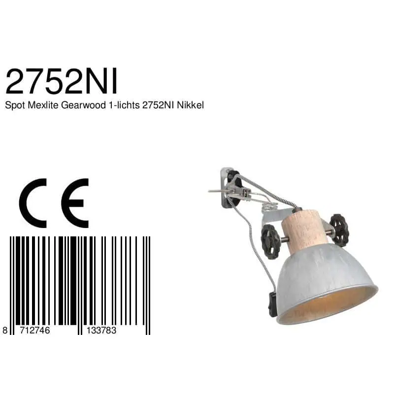 Klemspot en wandlamp Gearwood 2752NI Nikkel E27 fitting - Afbeelding 8