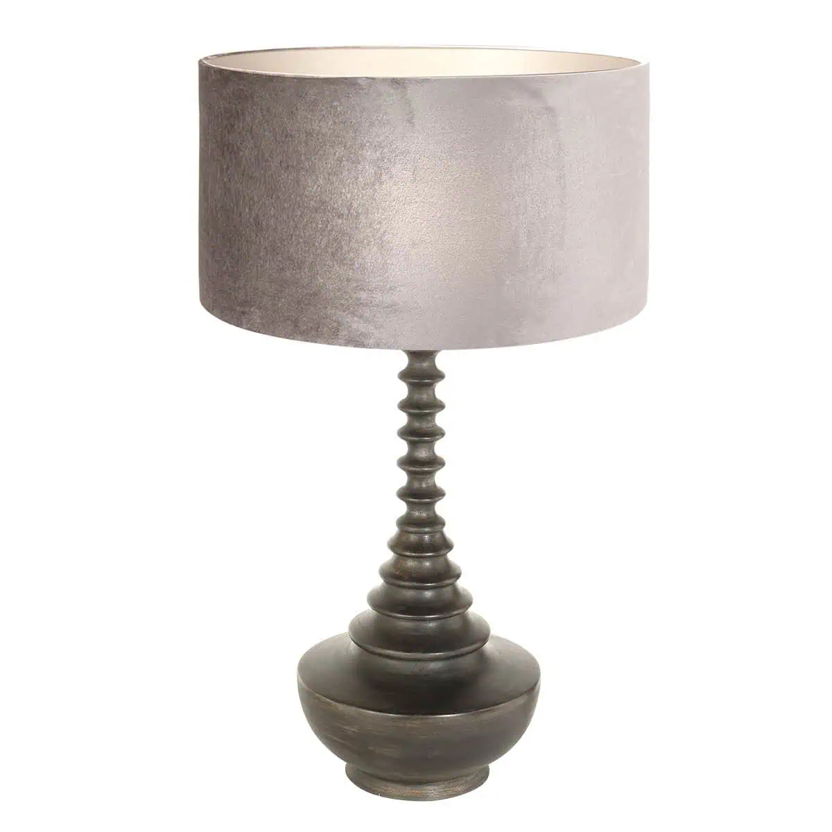 Lampvoet Bois 3758ZW zwart bruin met grijs taupe velours kap - Afbeelding 3