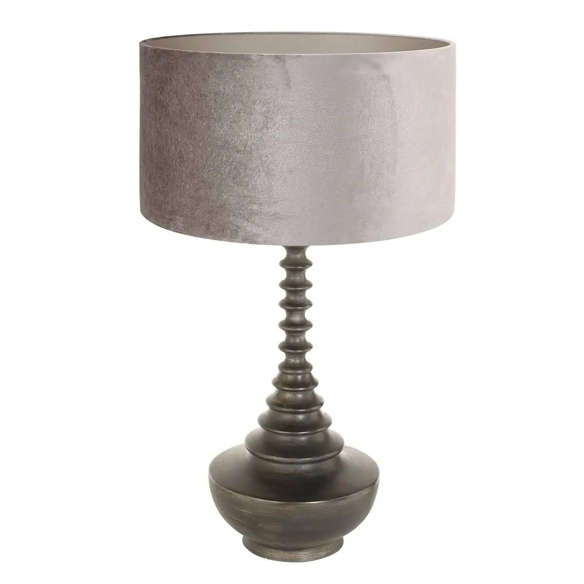 Lampvoet Bois 3758ZW zwart bruin met grijs taupe velours kap - Afbeelding 2