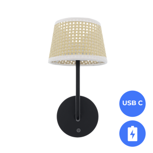 Oplaadbare Bedlamp met ACCU Dimbaar USB-C CCT switch 3Watt ZWART – Rotan wit