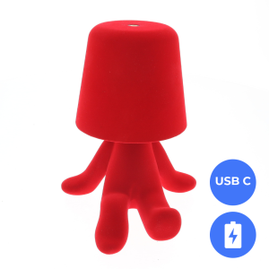 Oplaadbare LED Tafellamp – Denker – Rood Velours – Dimbaar – USB-C