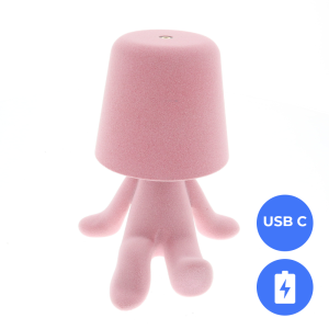 Oplaadbare LED Tafellamp – Denker – Roze Velours – Dimbaar – USB-C