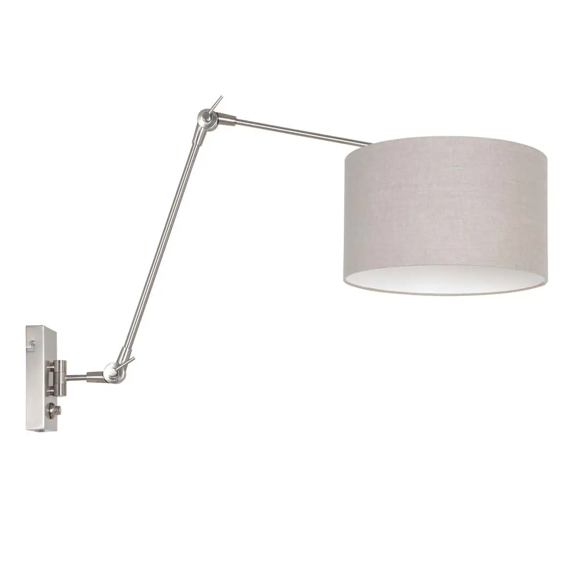 Staalkleurige wandlamp Prestige Chic 8107ST met grijs grof linnen kap - Afbeelding 2