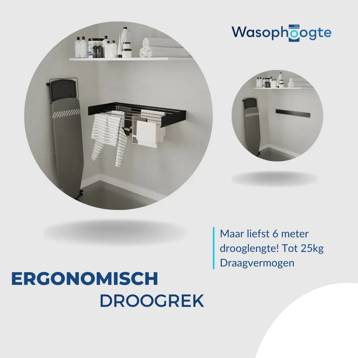 Wasophoogte® Wanddroogrek – WallDry 100 cm – Zwart - Afbeelding 5