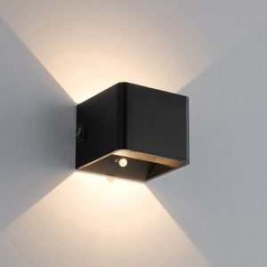 Qube Oplaadbaar Wandlamp LED 5Watt ZWART + PIR bewegingssensor